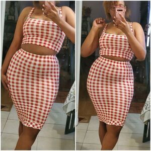 Rust Gingham Bodycon Skirt set